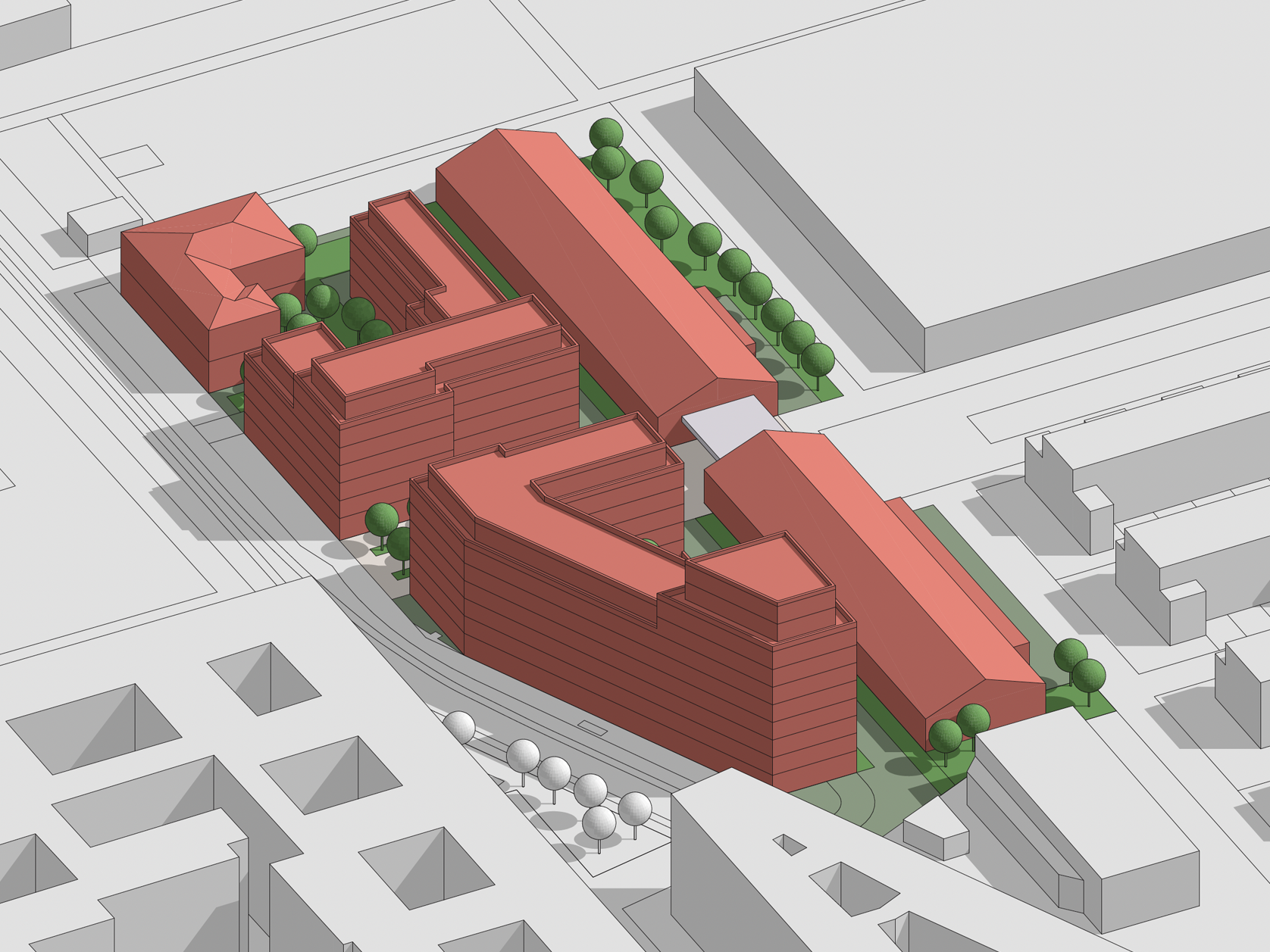 Visualisierung des Wohnquartiers mit urbaner Nutzungsmischung